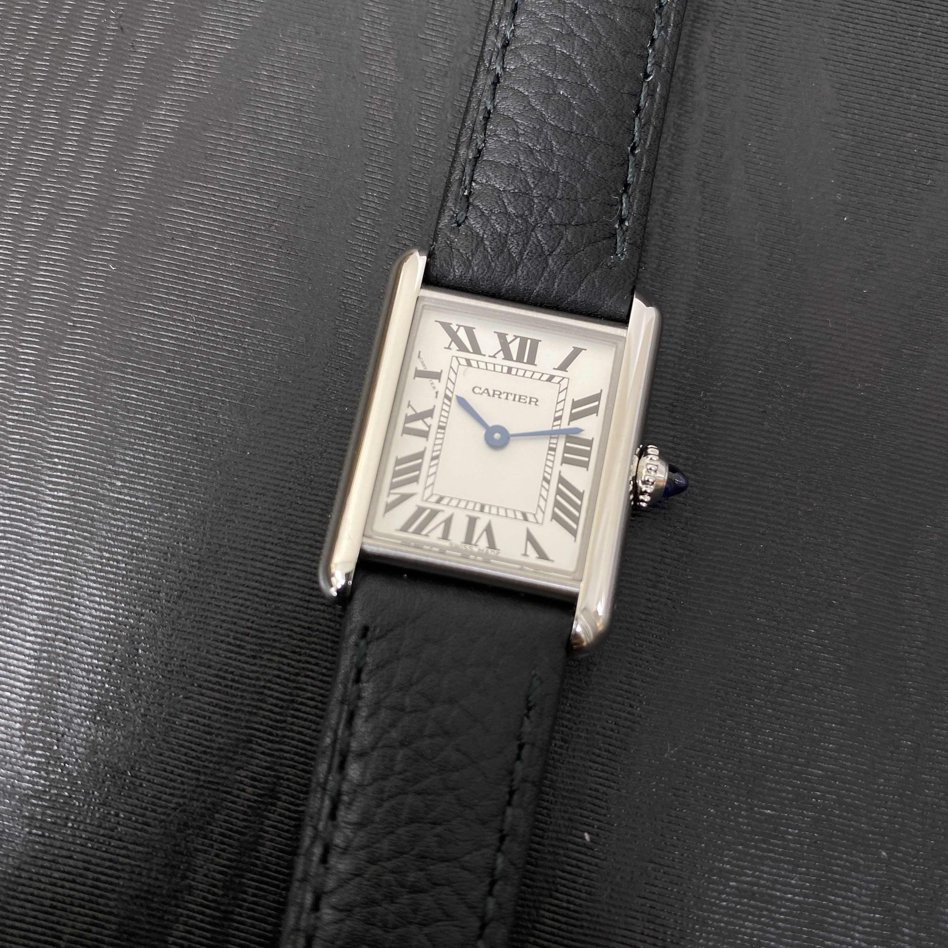 Cartier TANK WSTA0042 Quartz Stainless Steel White Dial Leather Strap Replica Watch - Image 5