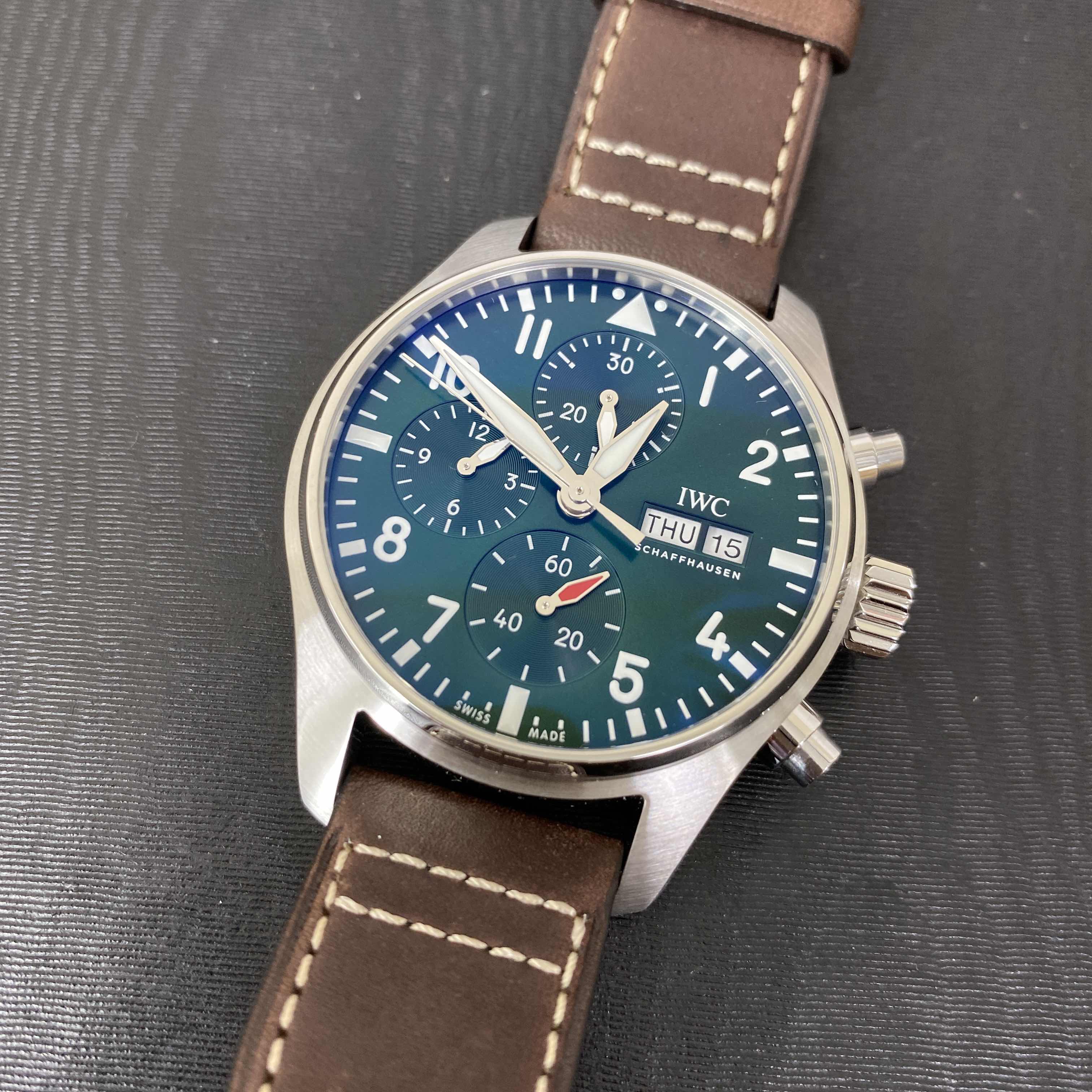 IWC IW388103 Pilots Automatic Stainless Steel Green Dial Brown Leather Replica Watch - Image 5