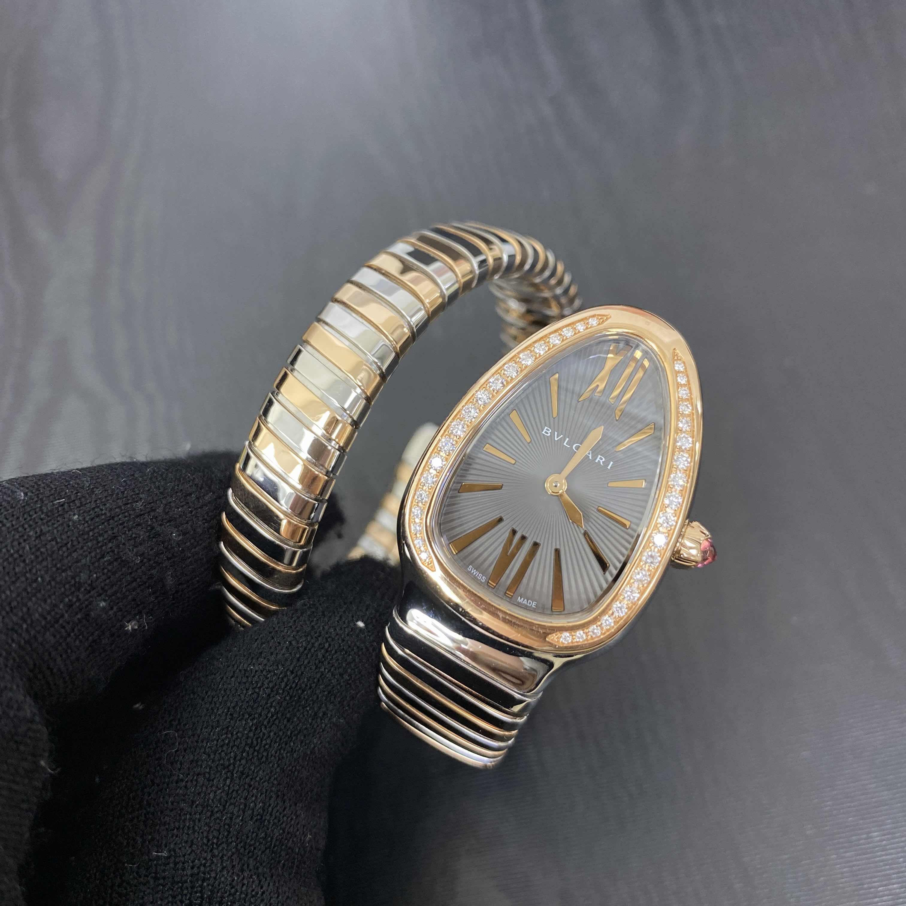 Bulgari Replica Watch 102681 SERPENTI TUBOGAS Quartz 35mm Gray Dial 18kt Rose Gold Steel Bangle - Image 5