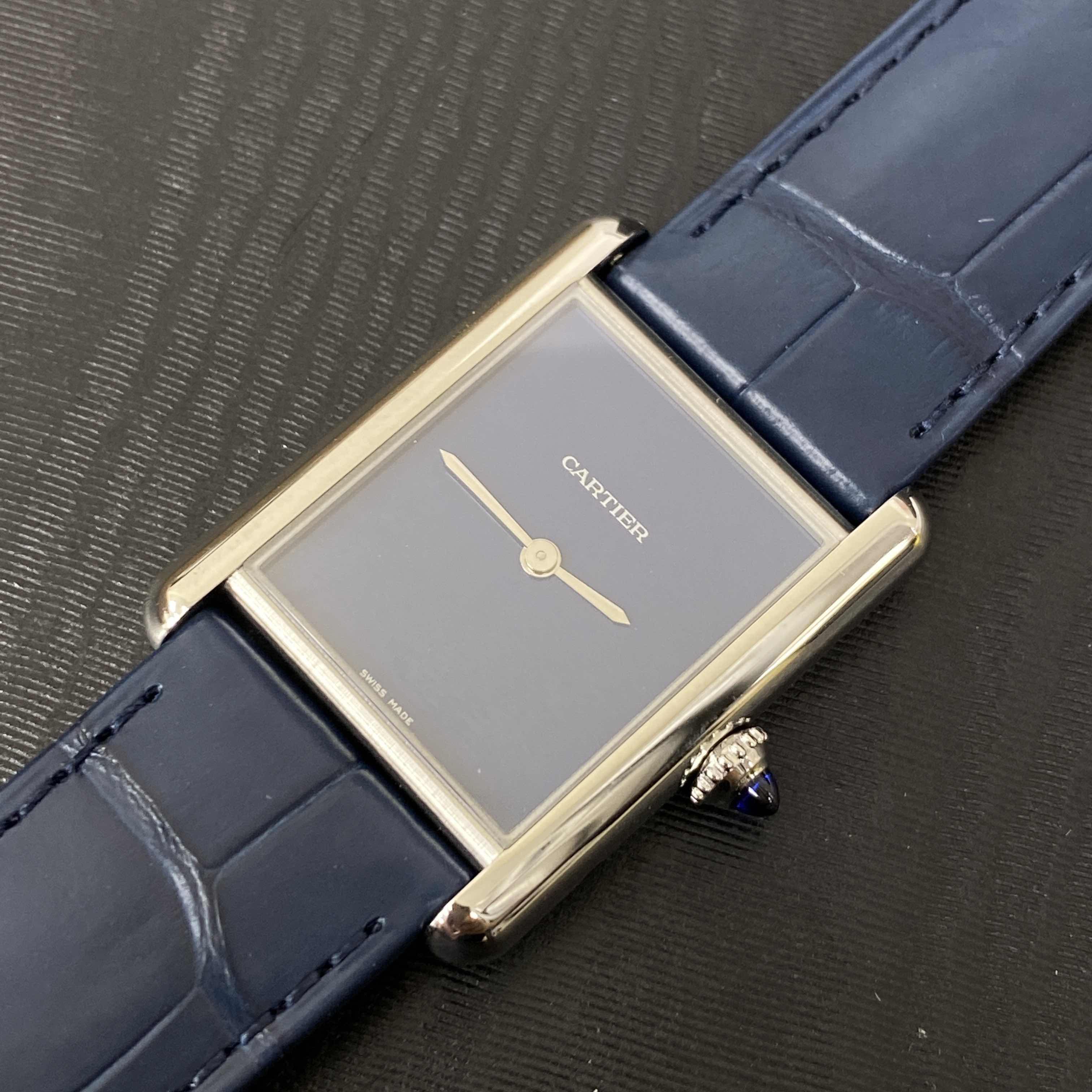 Cartier WSTA0055 Quartz Stainless Steel Replica Watch, Blue Dial, Green Leather Strap - Image 5