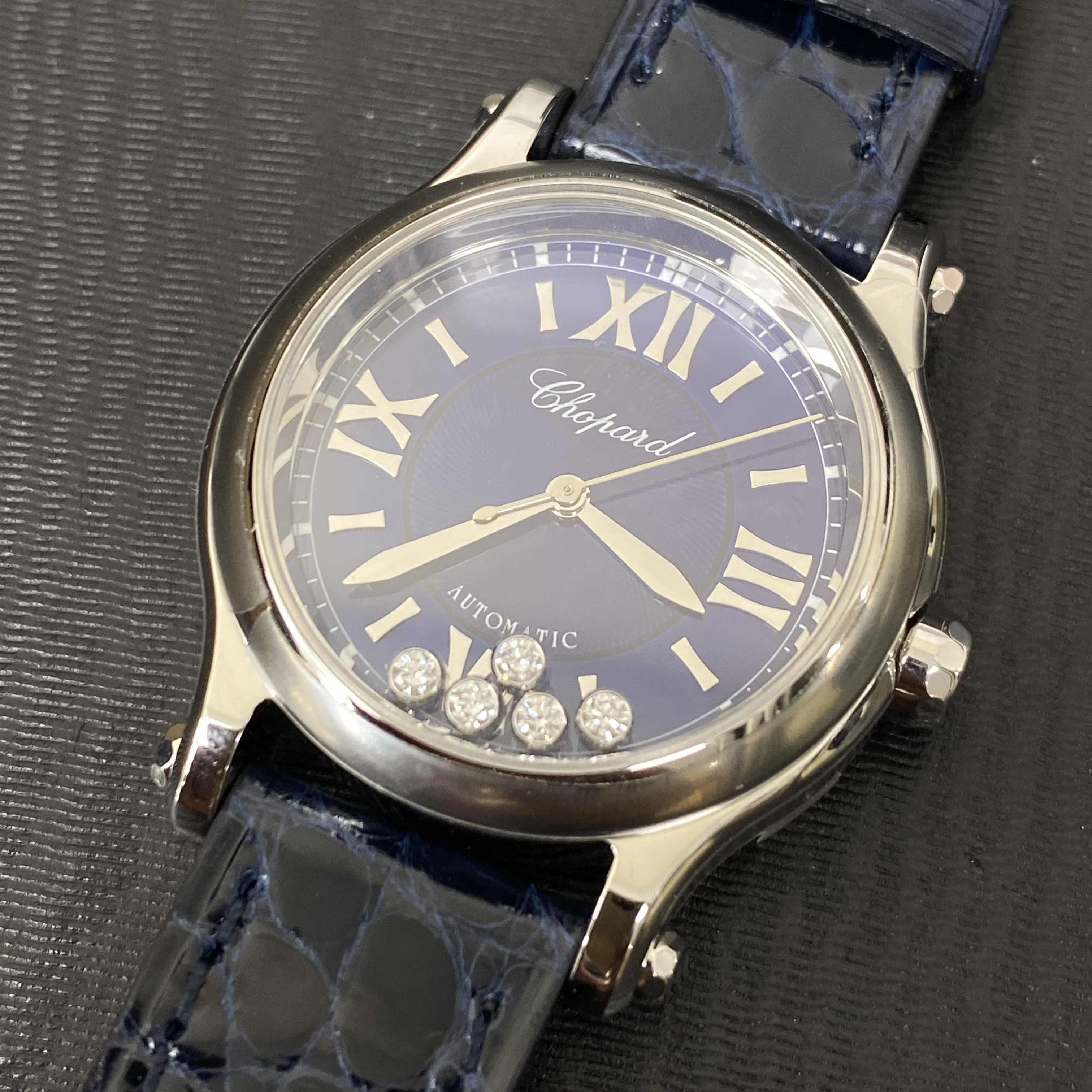 Chopard 278573-3016 HAPPY SPORT Automatic Stainless Steel Replica Watch, Blue Dial, Alligator Strap - Image 5
