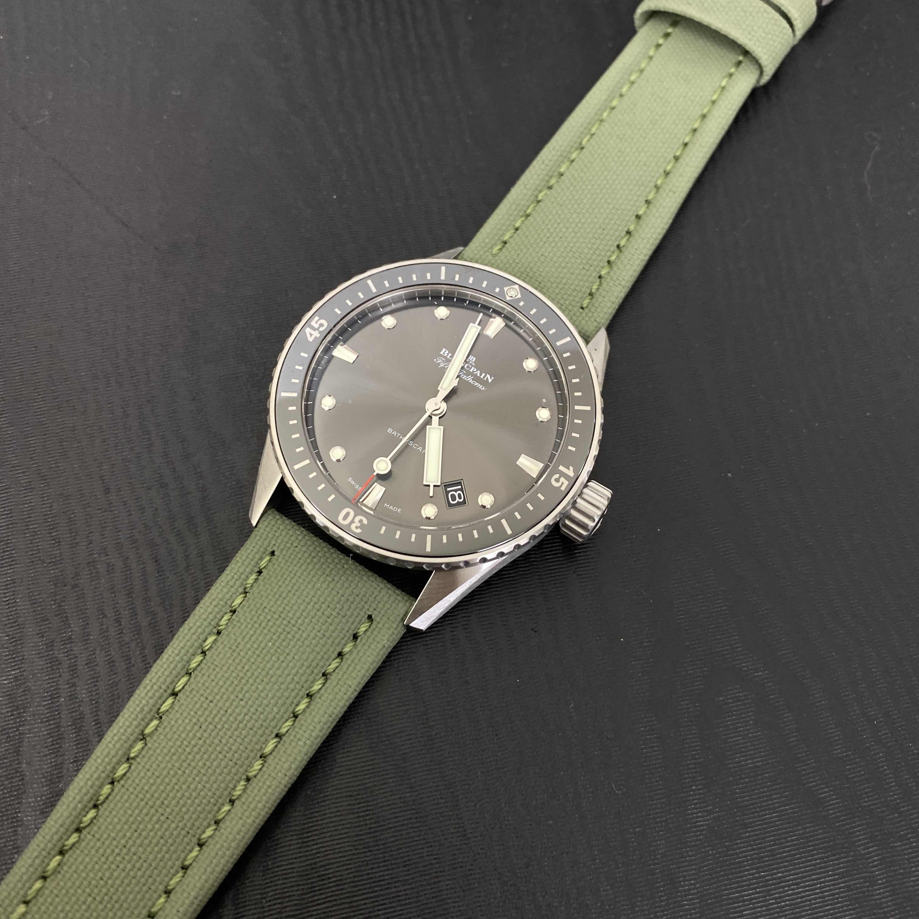 Blancpain 5000-1110-K52A Fifty Fathoms Replica Watch, Automatic, Gray Dial, Steel Case, Green Nylon - Image 5