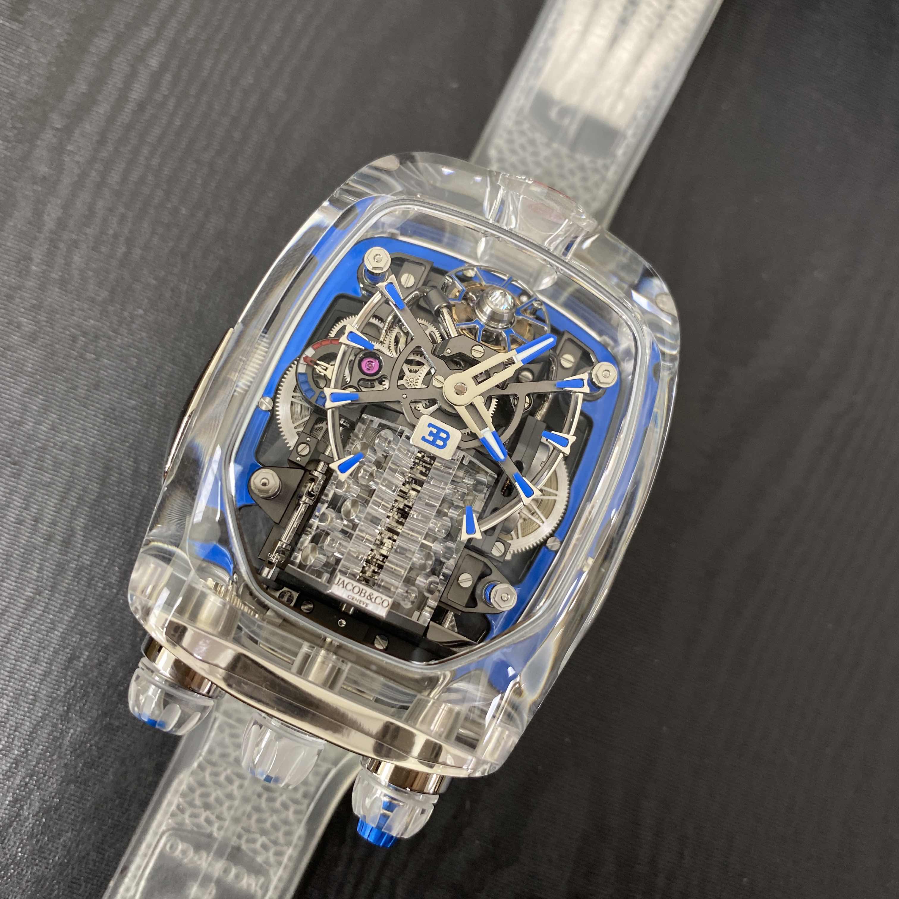 Jacob & Co BU210.80AA.AB.BBRUA Manual Wind Sapphire Crystal Watch, Transparent Dial & Strap, Rubber - Image 5