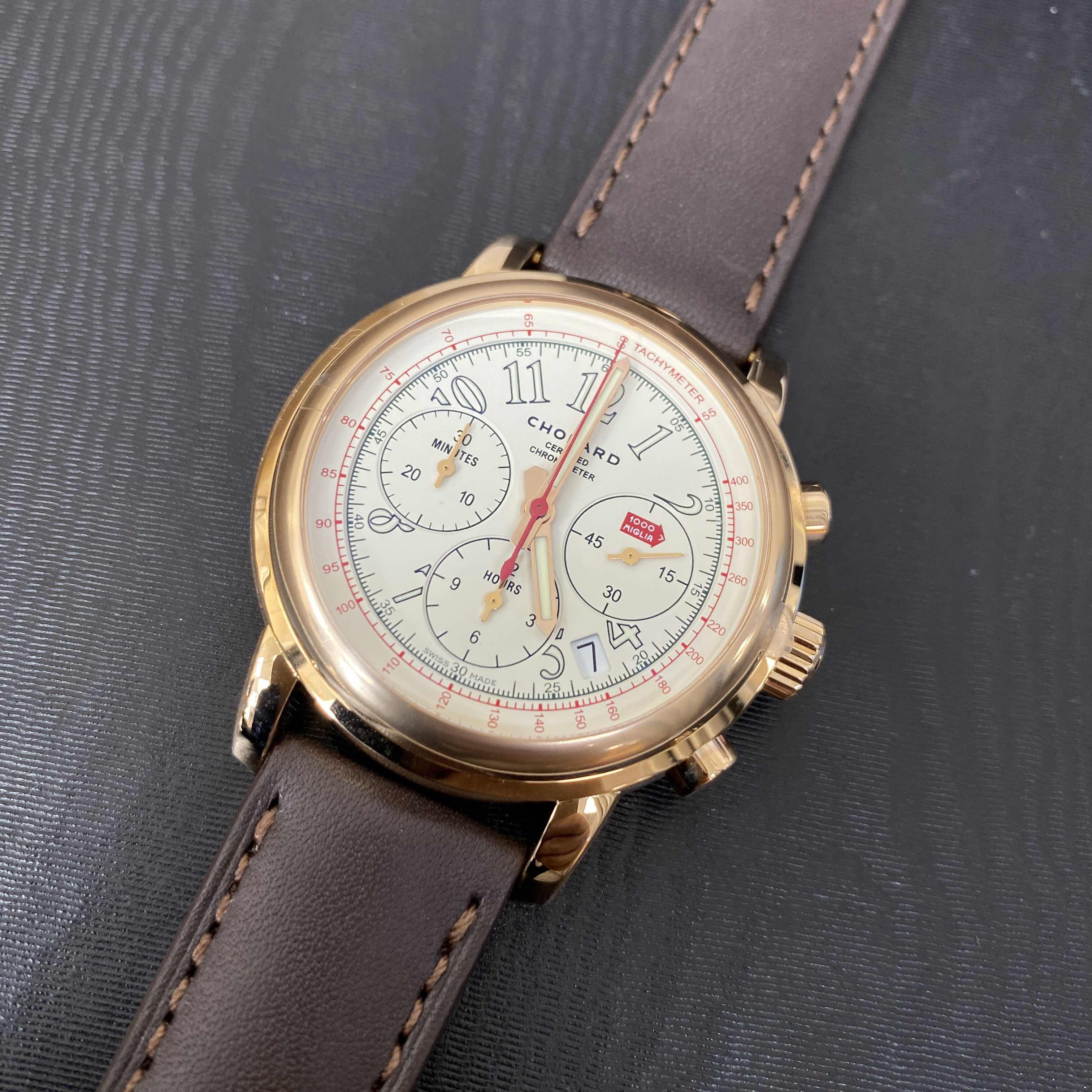 Chopard 161274-5006 Mille Miglia GT XL 42mm 18kt Rose Gold Automatic Leather Brown Strap Replica - Image 5