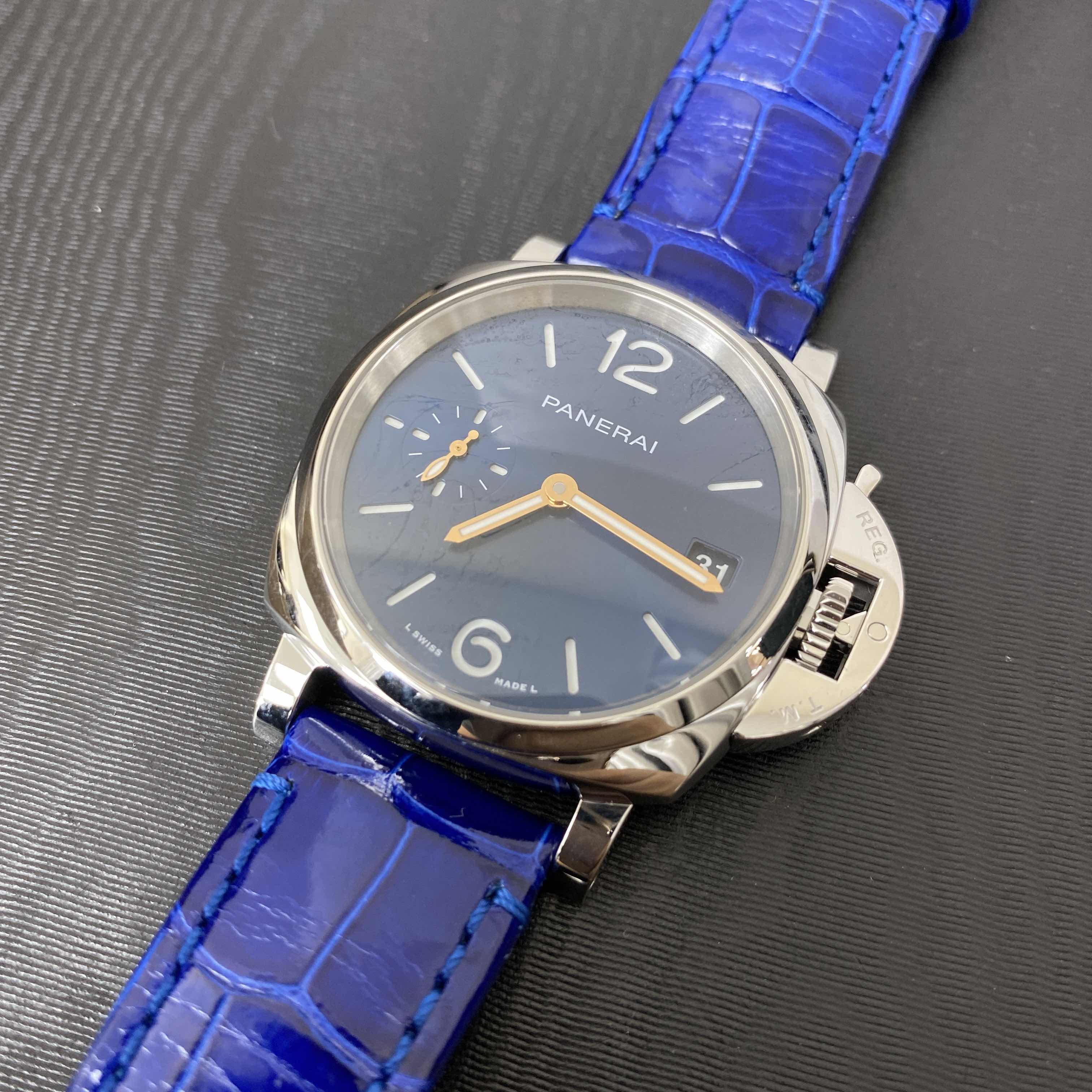 Panerai PAM01273 LUMINOR DUE AUTO Stainless Steel Replica Watch, Blue Dial & Blue Alligator - Image 5
