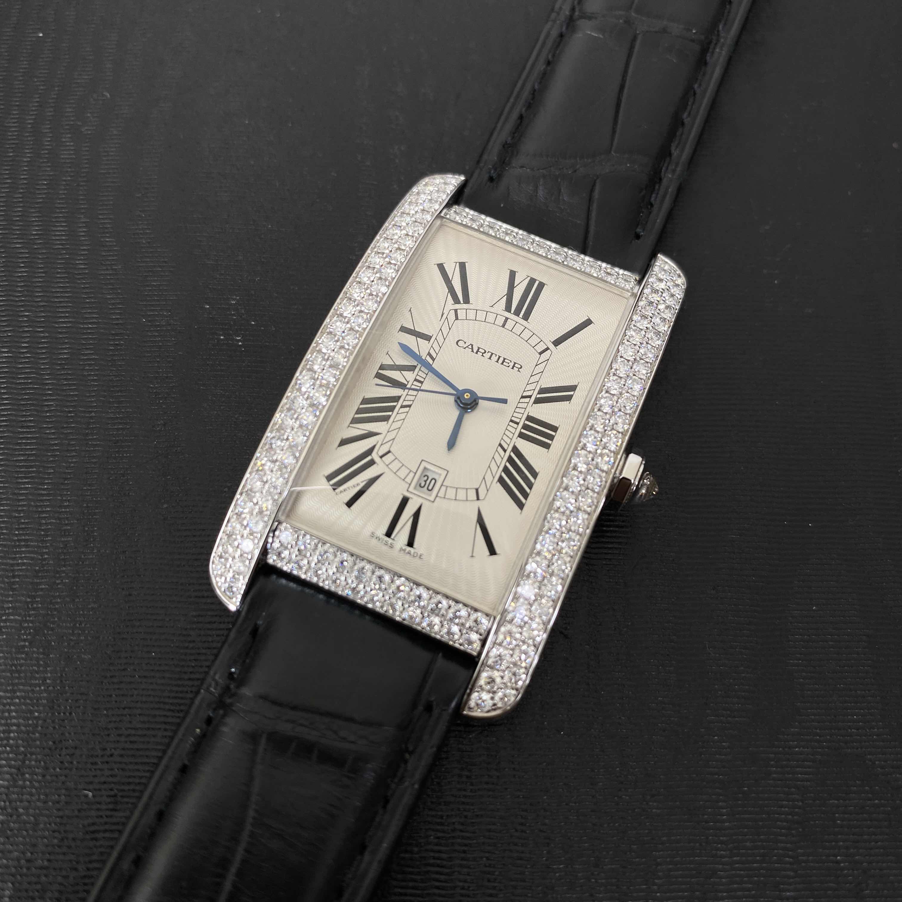 Cartier WB710004 TANK Automatic 18kt White Gold Diamond Beige Dial Black Alligator Strap Replica - Image 5