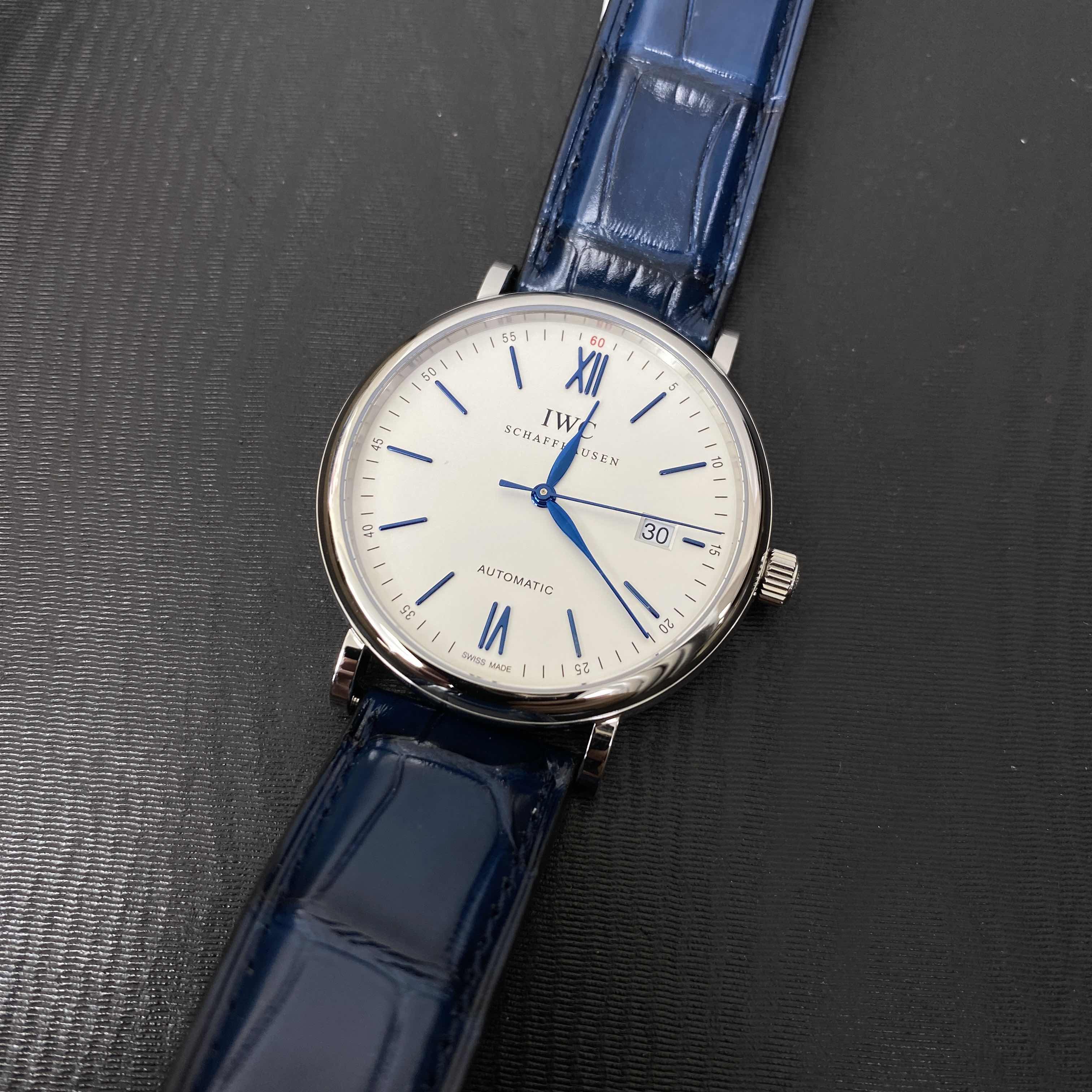 IWC IW356527 Portofino Replica Watch, Automatic, Silver Dial, Steel Case, Blue Leather Strap - Image 5