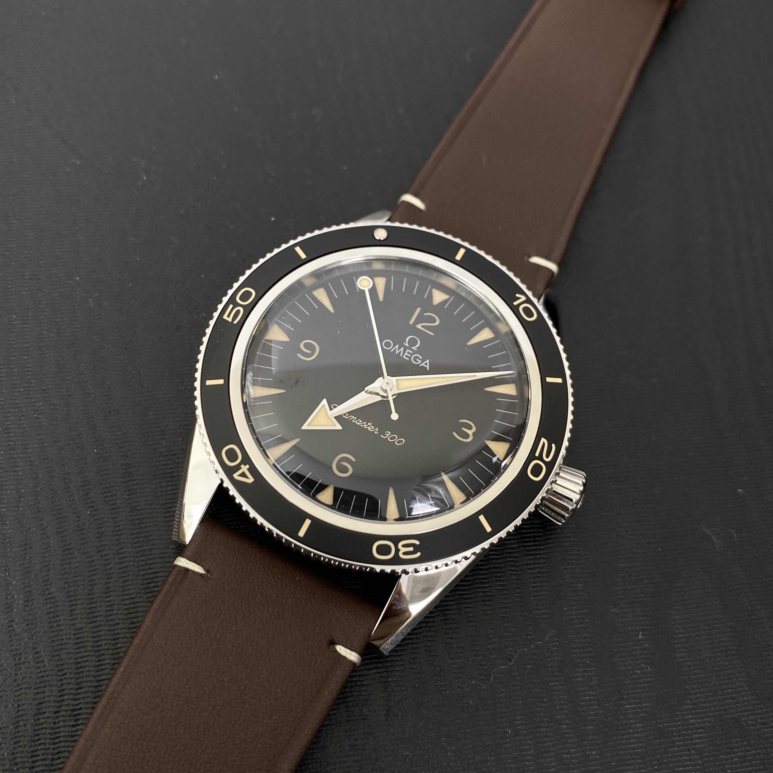 Omega Seamaster 234.32.41.21.01.001 Replica Watch, Black Dial, Steel Case, Brown Leather Strap - Image 5