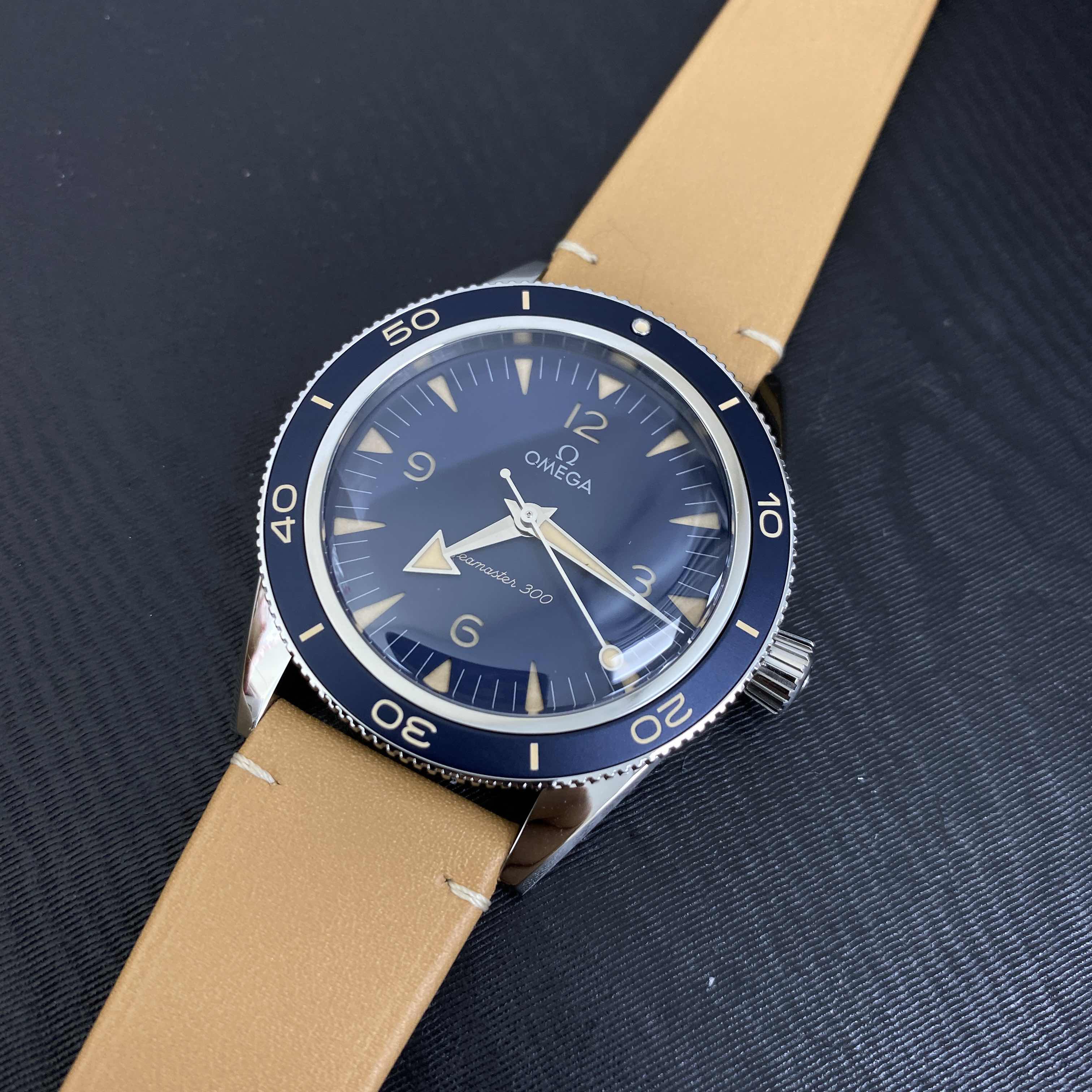 Omega 234.32.41.21.03.001 SEAMASTER Automatic Blue Dial Beige Cowhide Replica Watch - Image 5