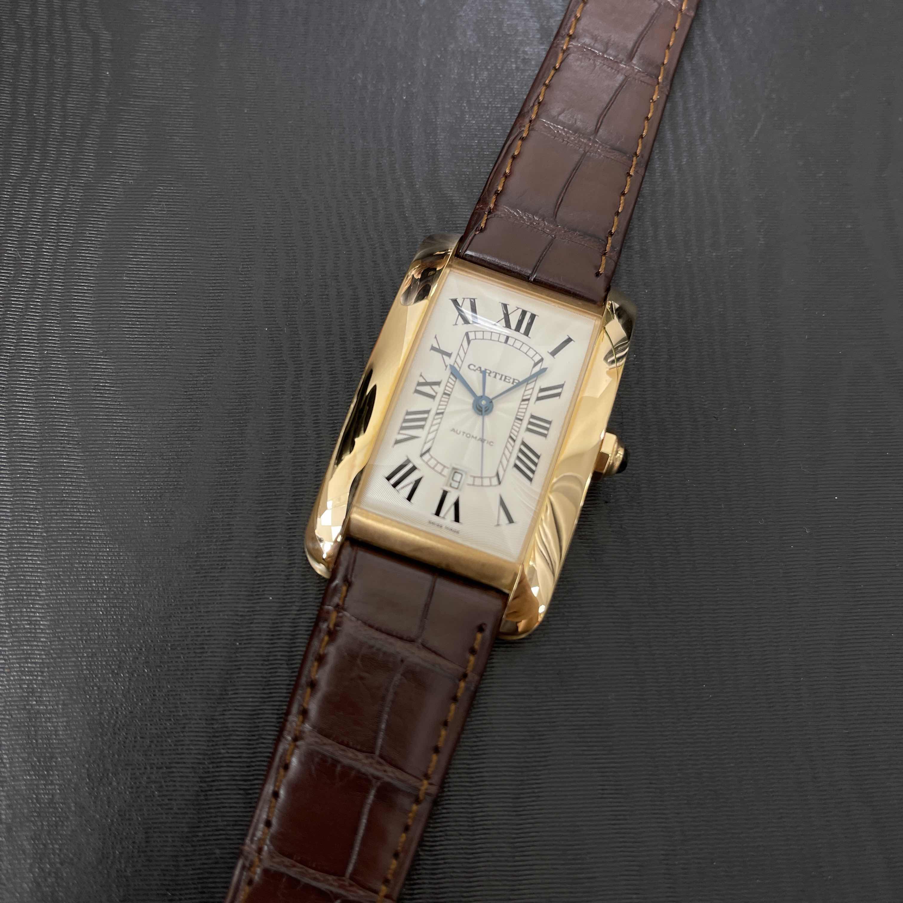 Cartier W2609856 TANK Automatic 18kt Rose Gold Replica Watch Leather Brown Strap - Image 5