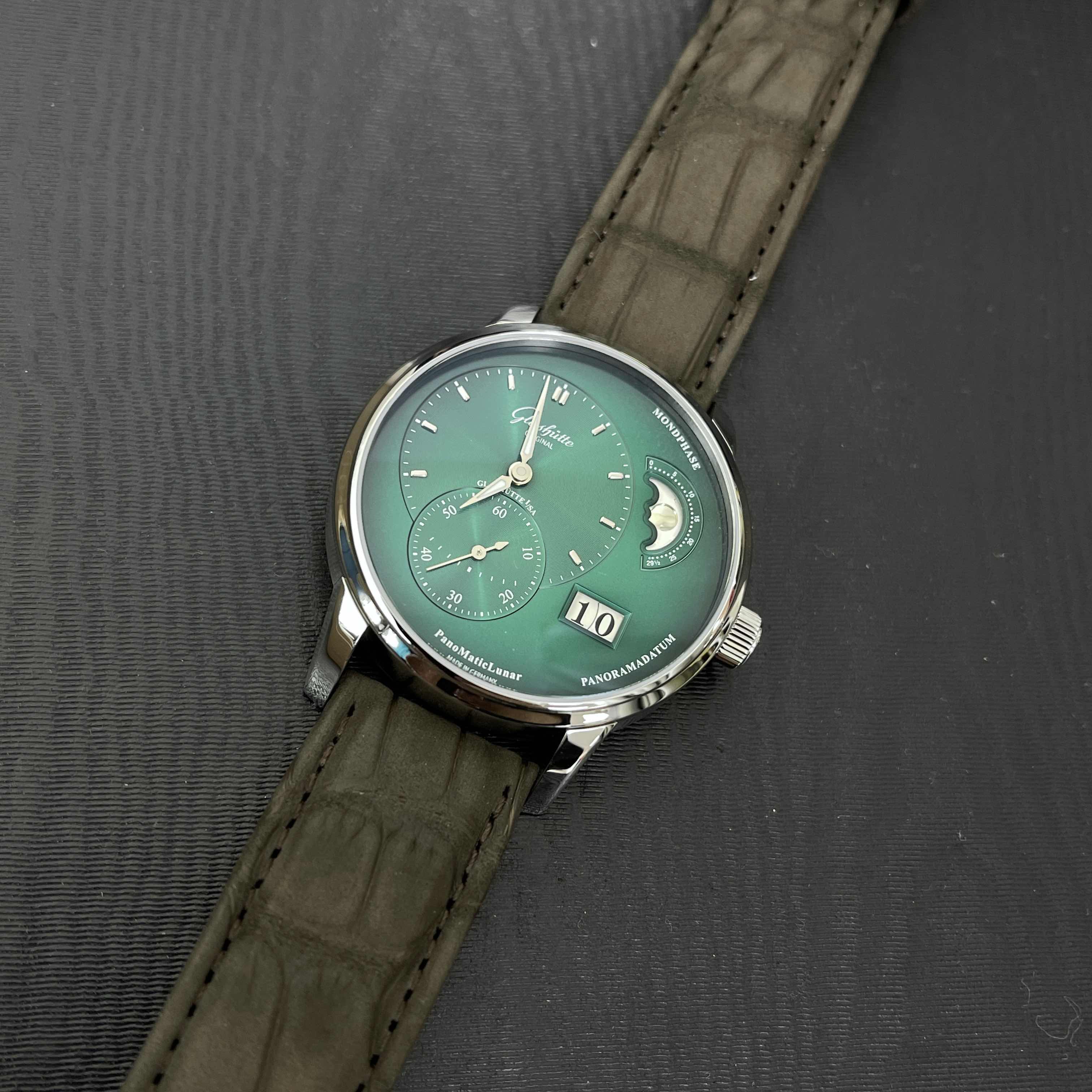 Glashutte 1-90-02-13-32-62 Pano Replica Watch With Automatic Movement, Green Dial, Brown Alligator - Image 5