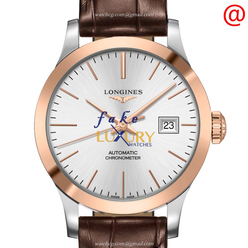 -54321 - LONGINES L2.321.5.72.2 RECORD Automatic 18kt Rose Gold & Steel Replica Watch - Silver