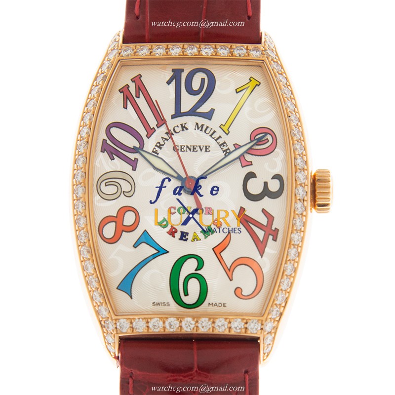 5851 M SC COL DRM D 1R 5N-RED - Franck Muller Cintree Curvex Replica Watch Automatic Silver Dial