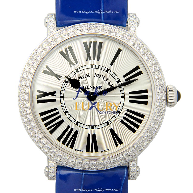 8035 QZ R D OG - Franck Muller Replica Color Dreams Watch - Quartz - Silver Dial - Blue Alligator
