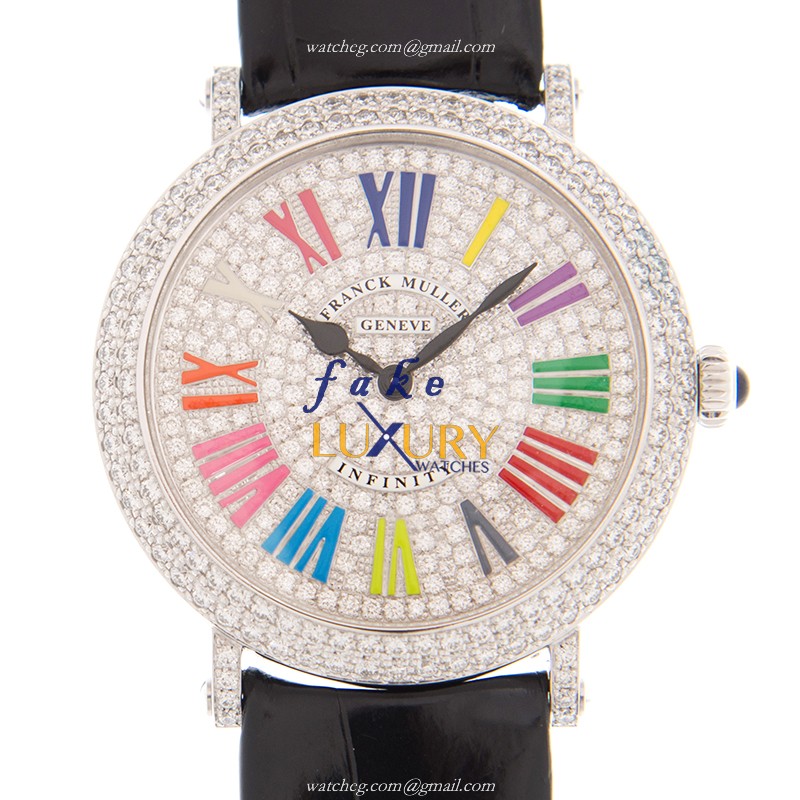 8038QZCOLDRMRDCDOG - Franck Muller Replica Watch 18kt White Gold Diamond Quartz Silver Dial