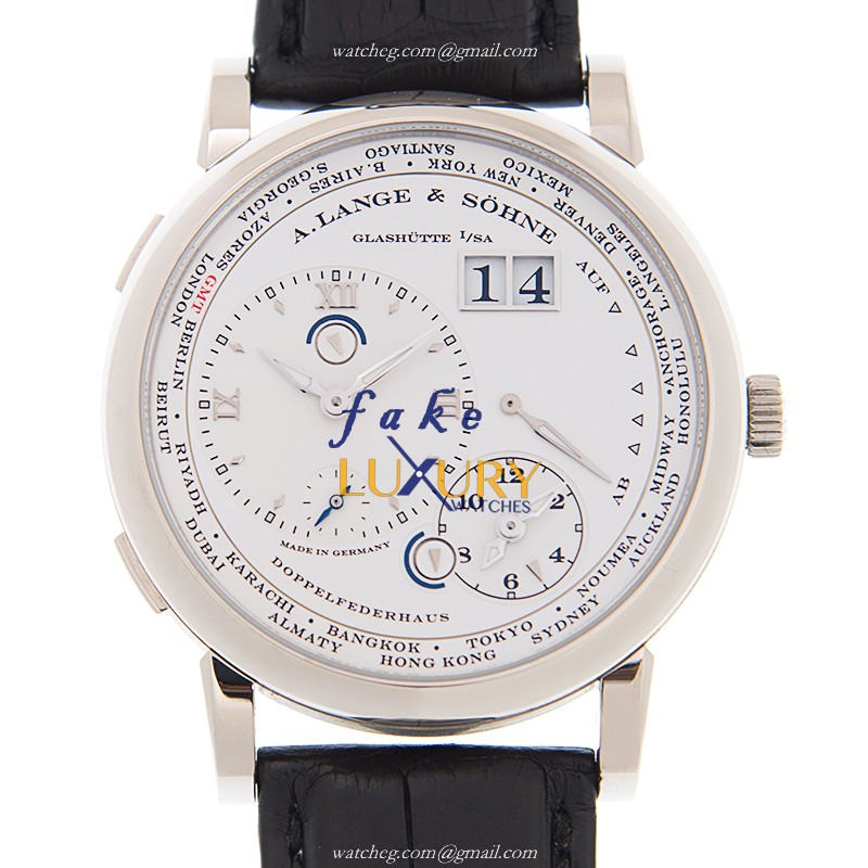 A Lange & Sohne 116.039 LANGE 1 Replica Watch Manual Wind 18kt White Gold White Dial Alligator Strap - Luxury Replica Watch