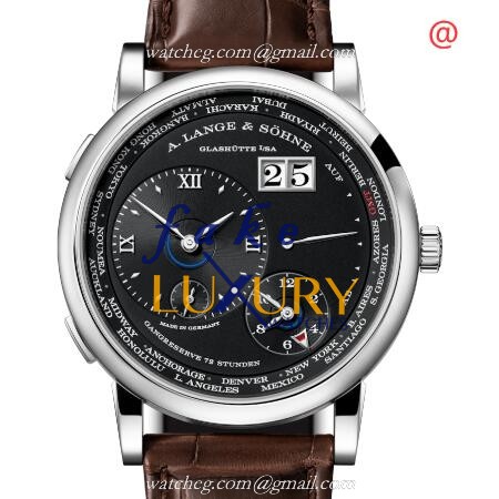 136.029 - A Lange & Sohne LANGE 1 TIME ZONE Replica Watch - Manual Wind 18kt White Gold - Black Dial - Luxury Replica Watch