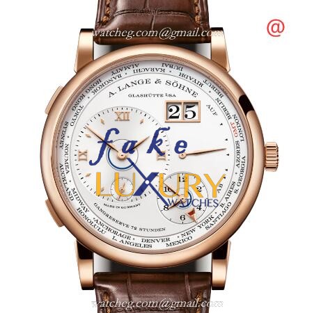 A Lange & Sohne LANGE 1 TIME ZONE 136.032 Manual Wind 18kt Rose Gold Silver Dial Replica Watch - Luxury Replica Watch