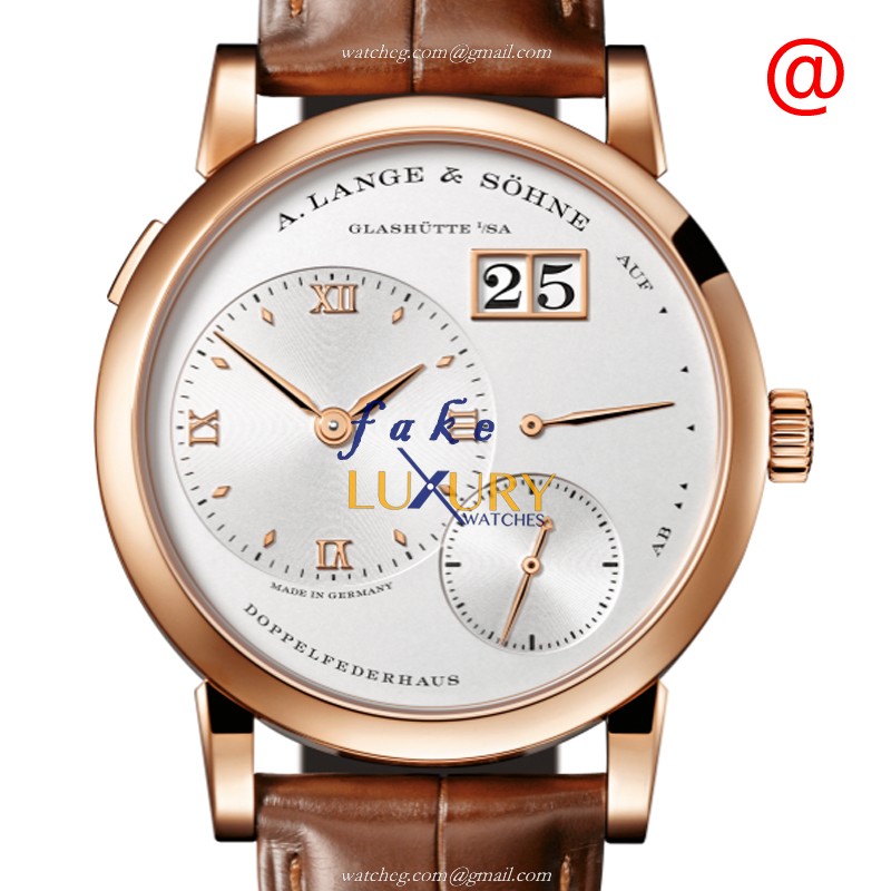 A Lange & Sohne Lange 1 Replica Watch 191.032 with Rose Gold Case on Brown Alligator - Luxury Replica Watch
