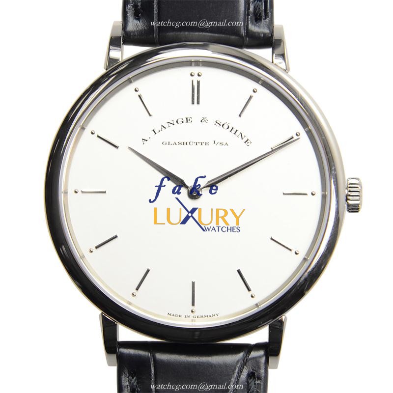 A Lange & Sohne Saxonia 211.026 Replica Watch with Manual Wind, Silver Dial on Black - Luxury Replica Watch
