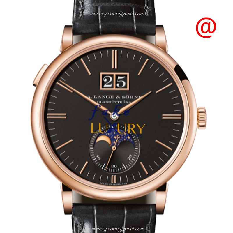 A Lange & Sohne 384.031 Replica Watch with Black Dial on Alligator Strap - Luxury Replica Watch