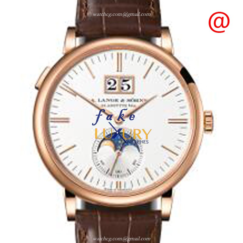 A Lange & Sohne Saxonia 384.032 Replica Watch with Silvery Dial on Brown Alligator - Luxury Replica Watch