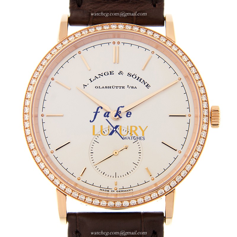 A Lange & Sohne 842.032 Saxonia Automatic 18kt Rose Gold Diamonds White Dial Replica Watch - Luxury Replica Watch