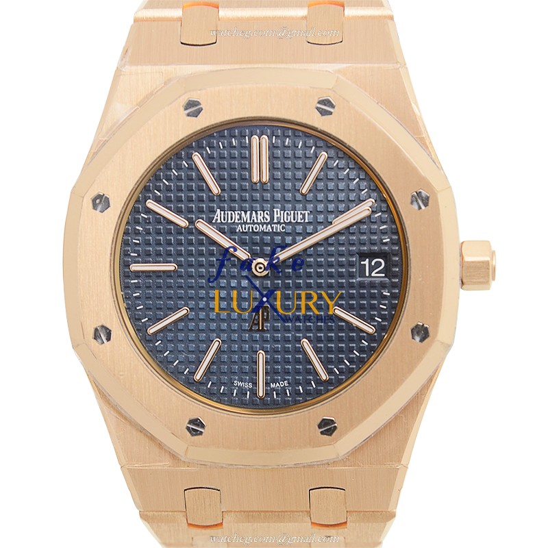 Audemars Piguet 15202OR.OO.1240OR.01 Royal Oak Replica Watch, Blue Dial, Rose Gold Case - Luxury Replica Watch