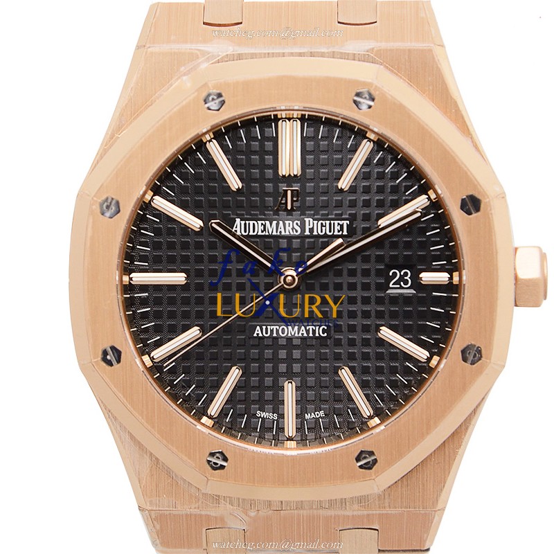 Audemars Piguet 15400OR.OO.1220OR.01 Royal Oak Replica Watch, Black Dial, Rose Gold Case - Luxury Replica Watch