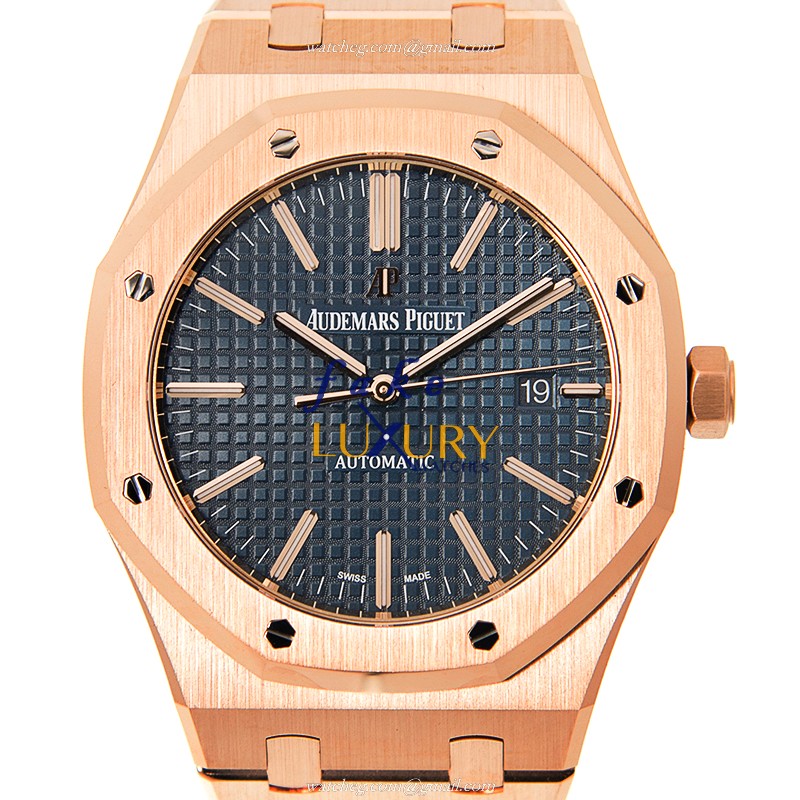 Audemars Piguet 15400OR.OO.1220OR.03 Royal Oak Automatic 18kt Rose Gold Blue Dial Replica Watch - Luxury Replica Watch
