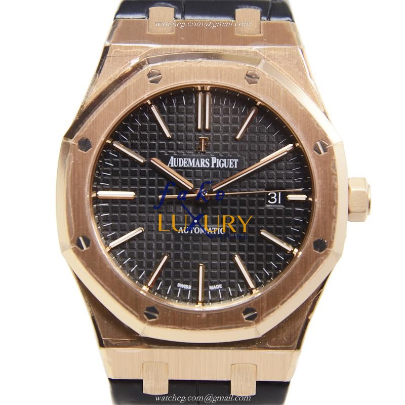 Audemars Piguet 15400OR.OO.D002CR.01 Royal Oak Automatic 18kt Rose Gold Black Dial Replica Watch - Luxury Replica Watch