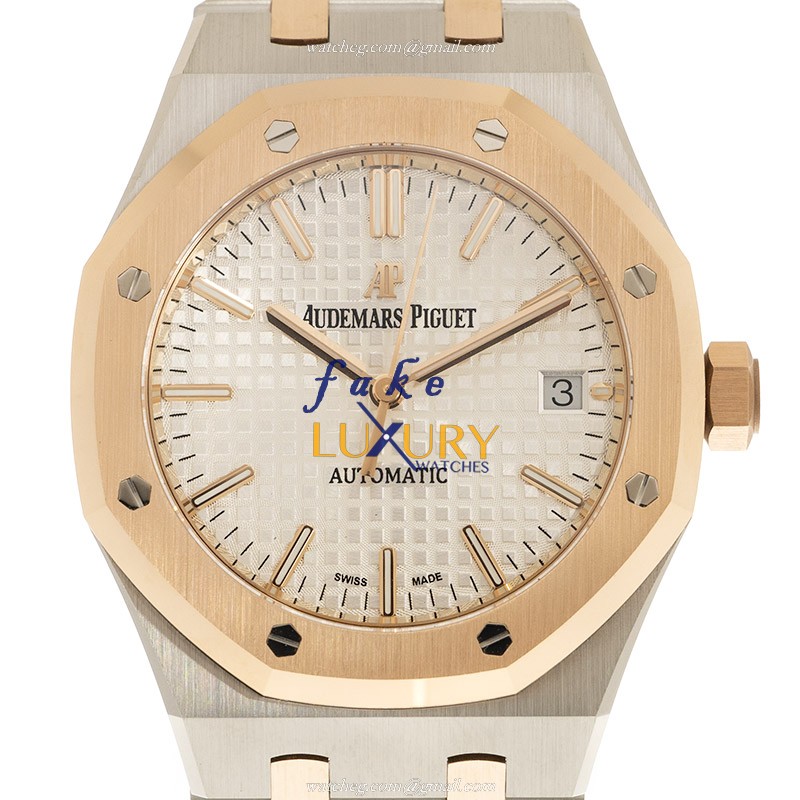 Audemars Piguet 15450SR.OO.1256SR.01 Royal Oak Replica Watch, White Dial, Rose Gold & Steel Case - Luxury Replica Watch