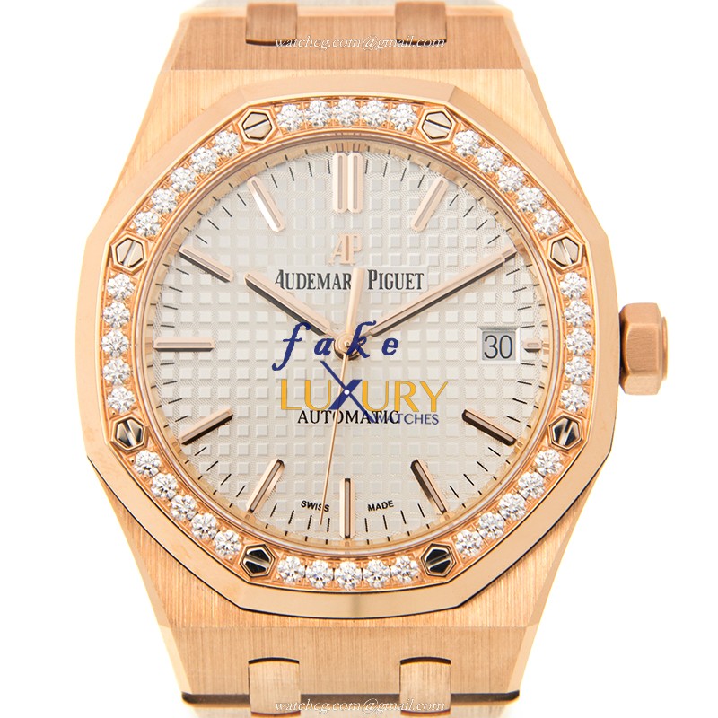 Audemars Piguet 15451OR.ZZ.1256OR.01 Royal Oak 18kt Rose Gold Diamonds Automatic Replica Watch - Luxury Replica Watch