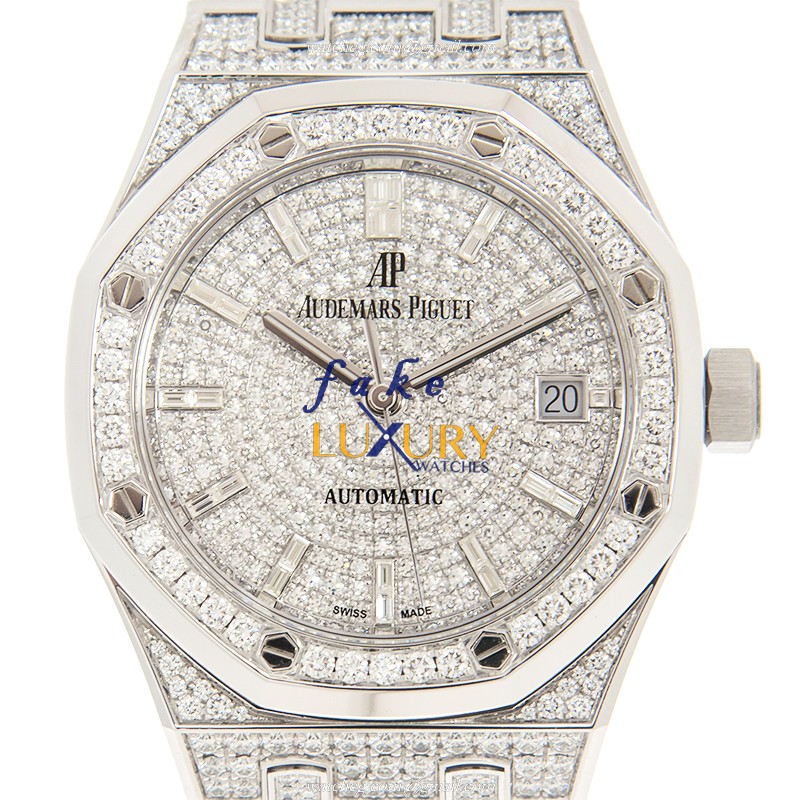 Audemars Piguet Royal Oak 15452BC.ZZ.1258BC.01 Replica Watch Silver Dial 18kt White Gold Diamond - Luxury Replica Watch
