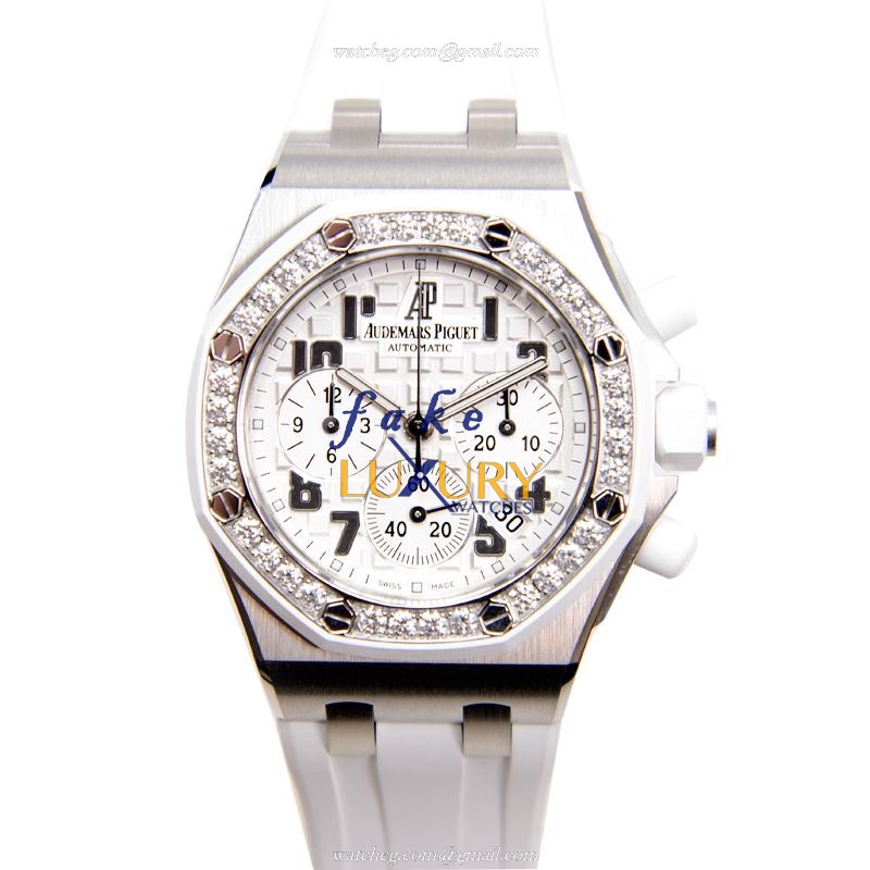 Audemars Piguet 26048SK.ZZ.D010CA.01 Royal Oak Offshore Automatic Silver Dial White Rubber Strap - Luxury Replica Watch