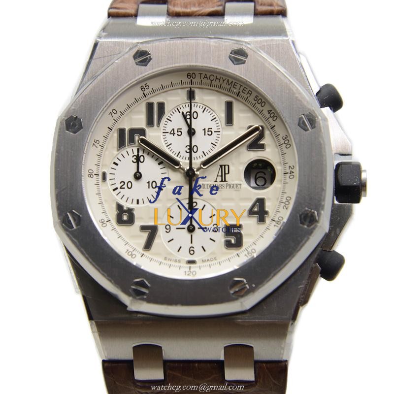 Audemars Piguet Royal Oak Offshore 26170ST.OO.D091CR.01 - White Dial - Brown Alligator Strap - Luxury Replica Watch