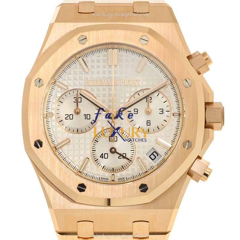 Audemars Piguet 26240OR.OO.1320ST.03 Royal Oak Replica Watch, Automatic, White Dial, 18kt Rose Gold - Luxury Replica Watch