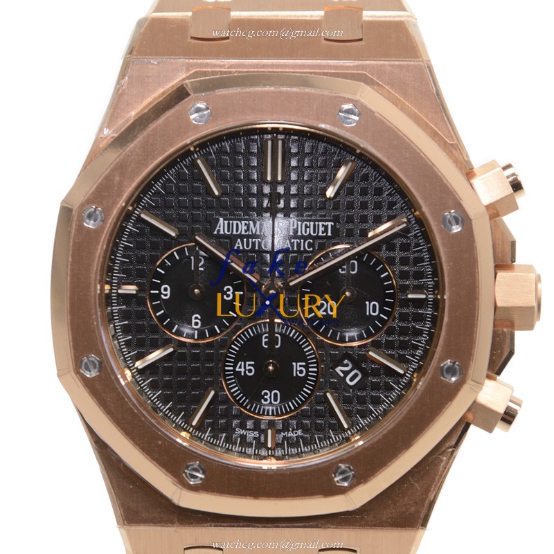 Audemars Piguet 26320OR.OO.1220OR.01 Royal Oak Replica Watch, 18kt Rose Gold Case, Black Dial - Luxury Replica Watch