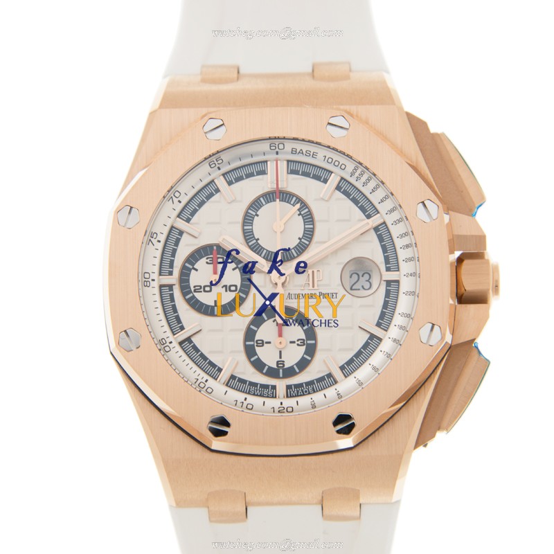 26408OR.OO.A010CA.01 - Audemars Piguet Royal Oak Offshore Replica Watch - 18kt Rose Gold White Dial - Luxury Replica Watch