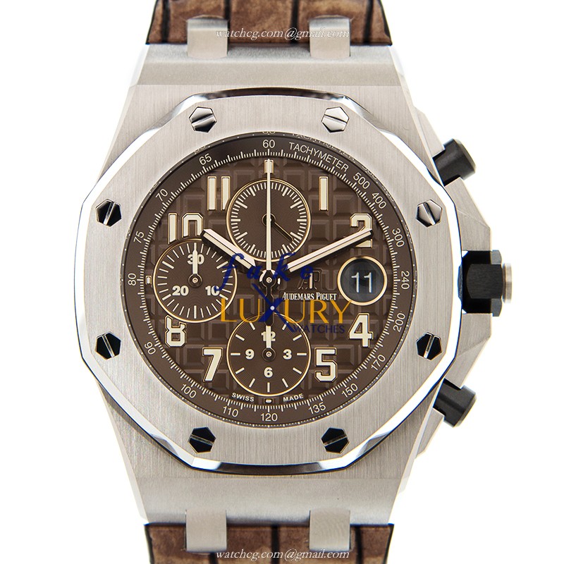 Audemars Piguet 26470ST.OO.A820CR.01 Royal Oak Offshore Replica Watch, Brown Dial, Alligator Strap - Luxury Replica Watch