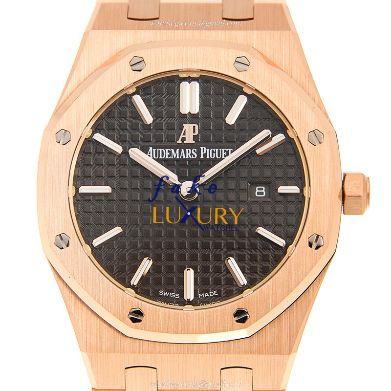 Audemars Piguet Royal Oak 67650OR.OO.1261OR.01 Quartz 18kt Rose Gold Dark Grey Dial Replica Watch - Luxury Replica Watch