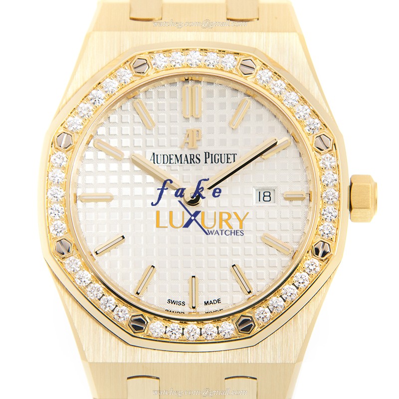Audemars Piguet Royal Oak 67651BA.ZZ.1261BA.01 Replica Watch, 18kt Gold Diamond Case, Silver Dial - Luxury Replica Watch