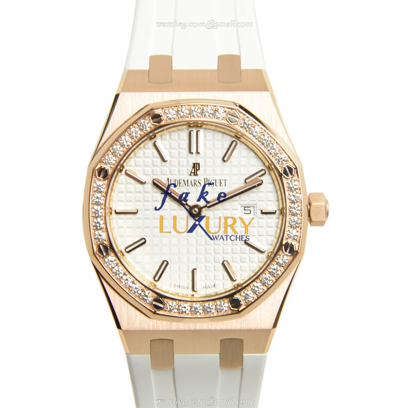 Audemars Piguet Royal Oak 67651OR.ZZ.D010CA.01 Quartz 18kt Rose Gold Silver Dial Replica Watch - Luxury Replica Watch