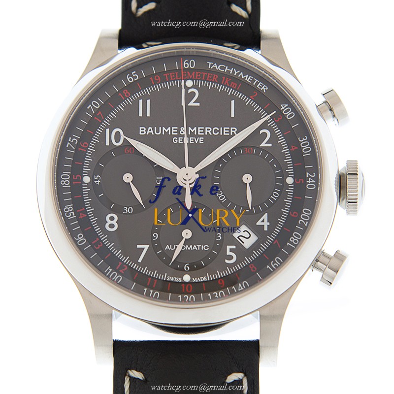 Baume & Mercier M0A10003 Capeland Replica Watch - Automatic - Steel Case - Dark Grey Dial - Leather - Luxury Replica Watch