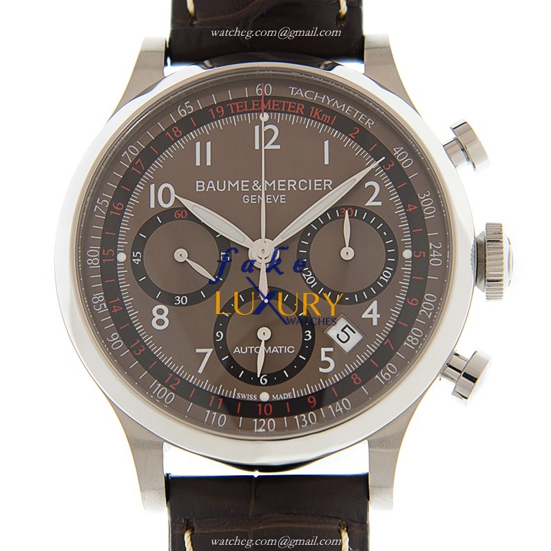 Baume & Mercier M0A10043 Capeland Replica Watch, Brown Dial, Steel Case, Alligator Strap - Luxury Replica Watch