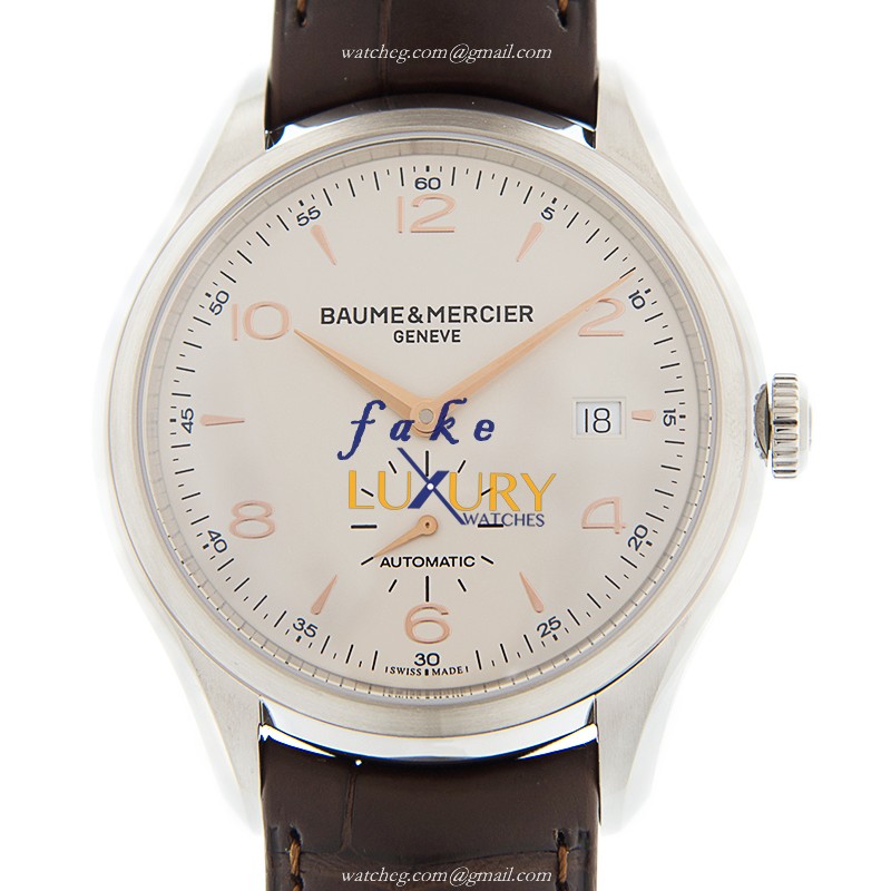 Baume & Mercier M0A10054 CLIFTON Replica Watch - Automatic - 41mm Silver Dial - Steel Case - Brown - Luxury Replica Watch