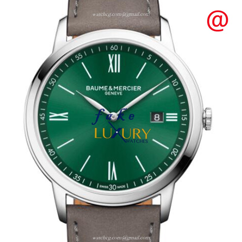 Baume & Mercier CLASSIMA M0A10607 Replica Watch Green Dial Quartz Stainless Steel Grey Cowhide Strap - Luxury Replica Watch