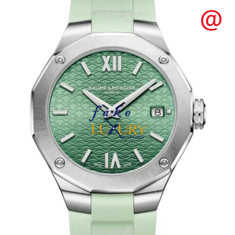 Baume & Mercier M0A10611 Riviera Quartz Replica Watch, Green Dial, Steel Case, Rubber Strap - Luxury Replica Watch