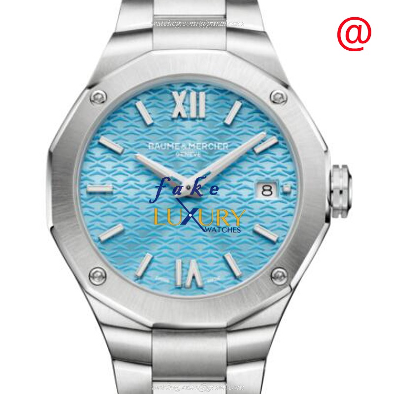 Baume & Mercier M0A10612 Riviera Replica Watch, Quartz Movement, Blue Dial, Steel Bracelet - Luxury Replica Watch