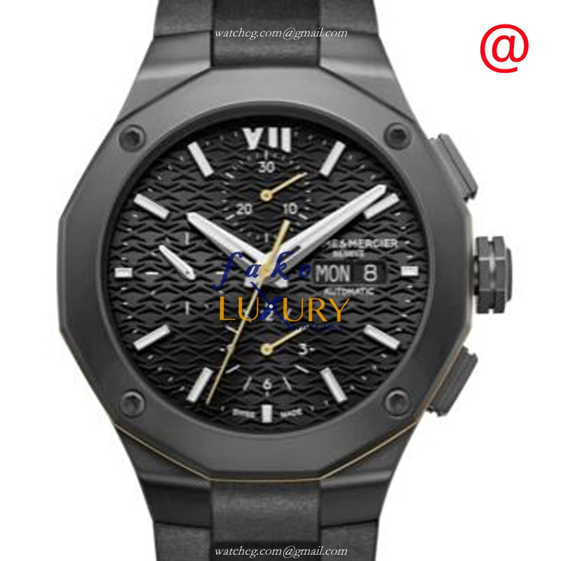 Baume & Mercier M0A10625 Riviera Replica Watch Automatic Black Dial Steel Case Rubber Strap - Luxury Replica Watch